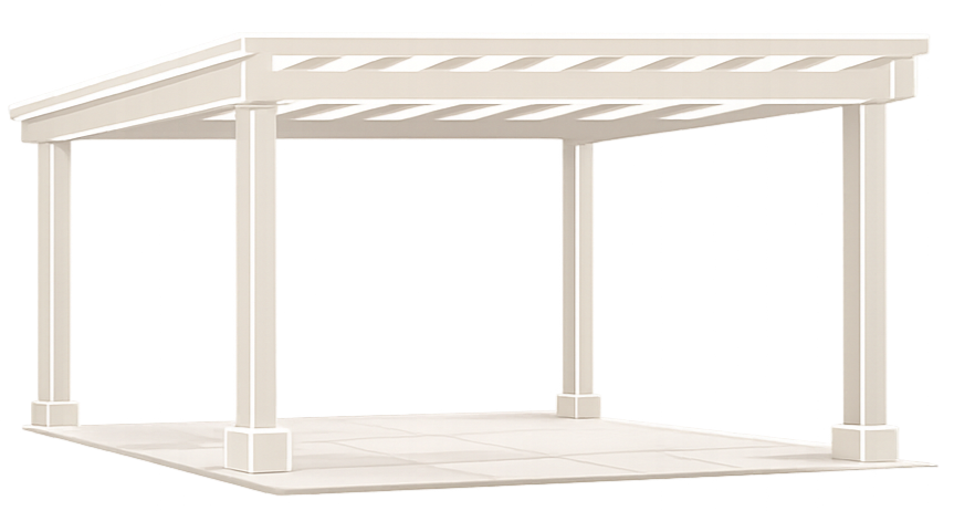 Estructura de pérgola blanca en un patio.