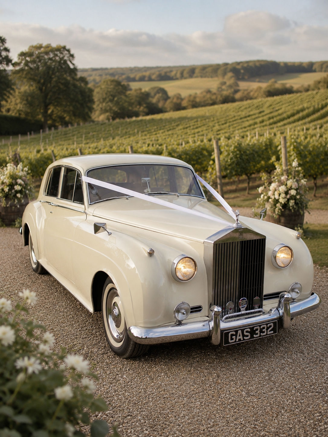 Vintage wedding car for a real wedding in Hampshire