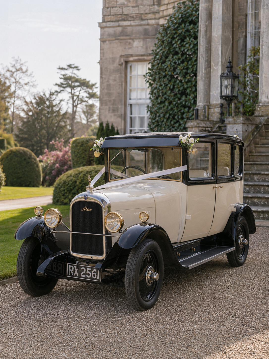 Alice 1928 vintage Citroën wedding car in ebony and white in West Sussex