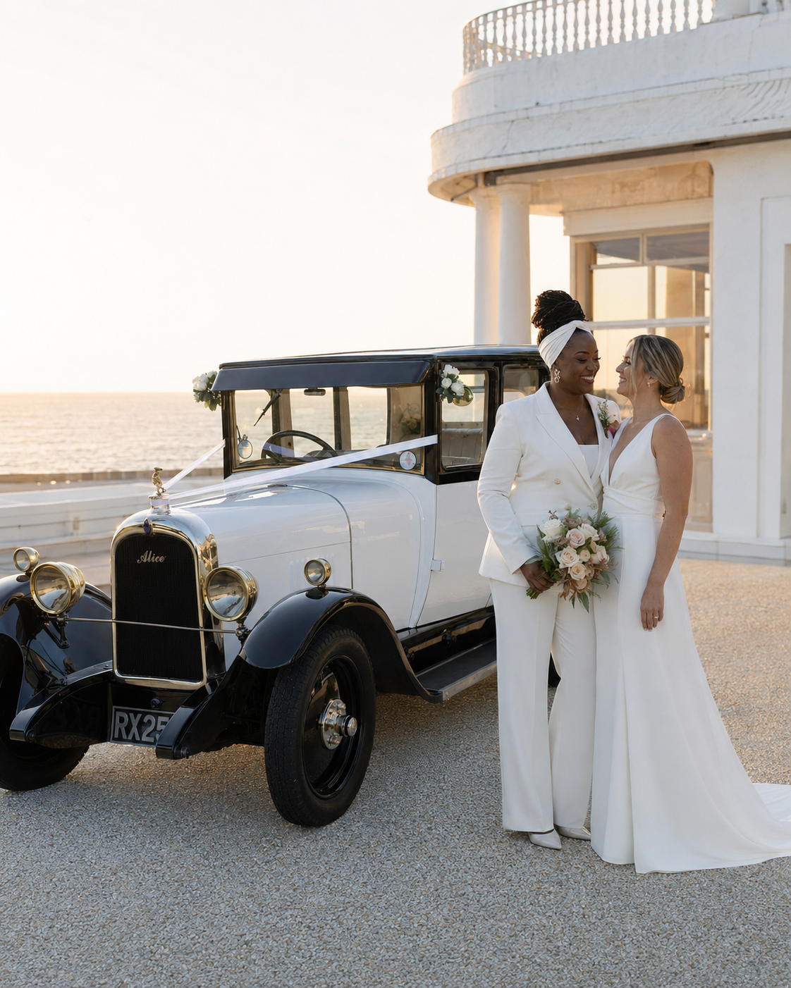 Vintage wedding transport for bride and groom in Sussex