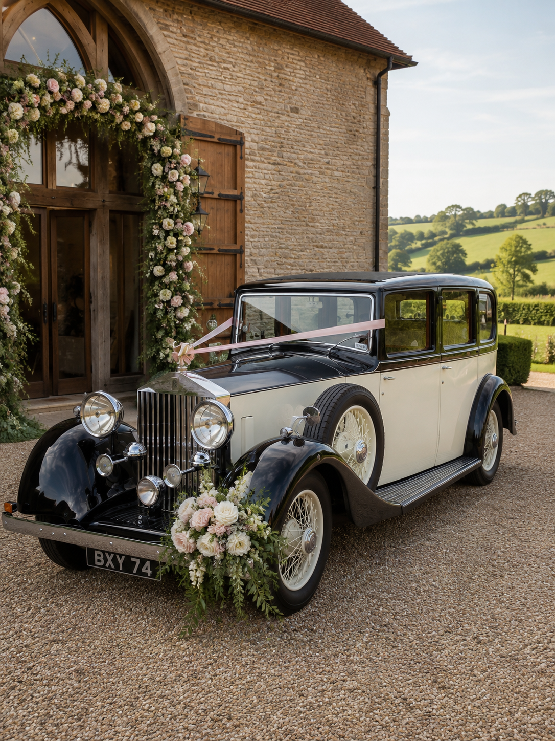 Lady Beatrice 1935 Rolls-Royce 20/25 Barker Saloon wedding car in West Sussex