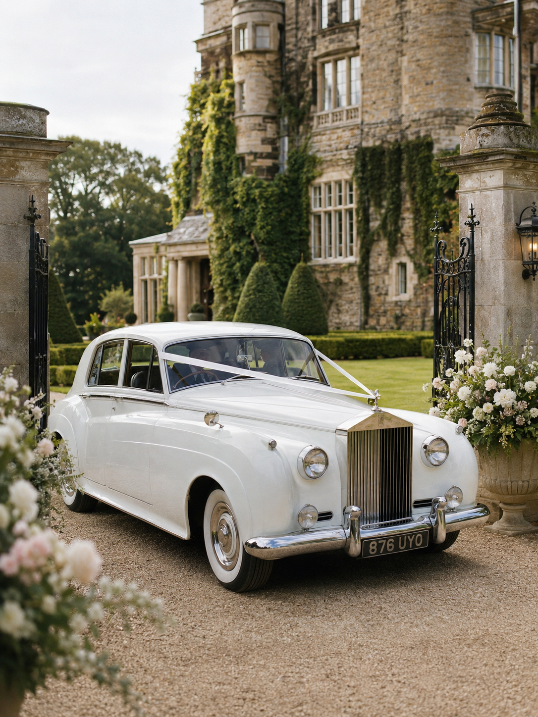 Vintage wedding car for a real wedding in West Sussex