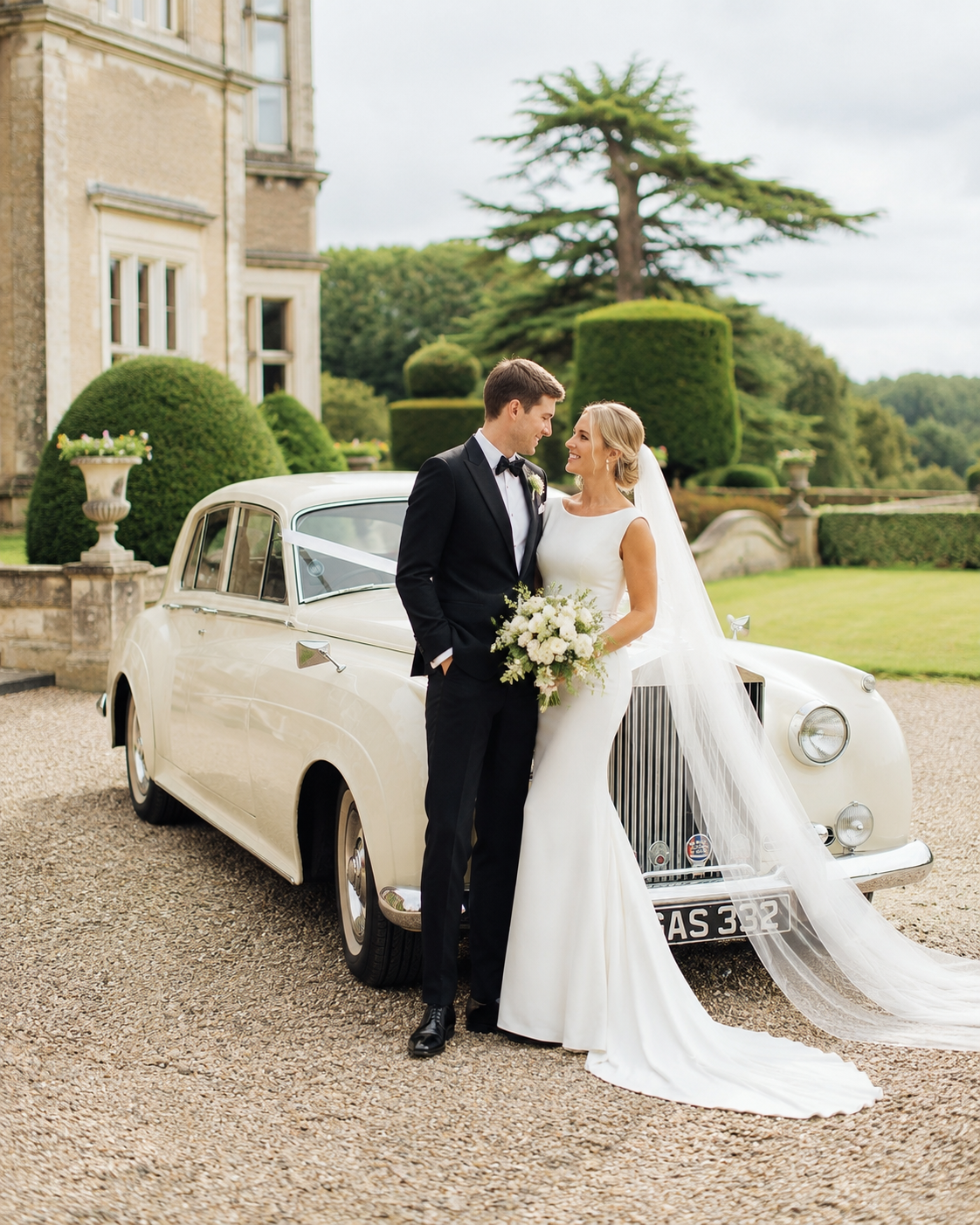 Vintage wedding transport for bride and groom in Sussex