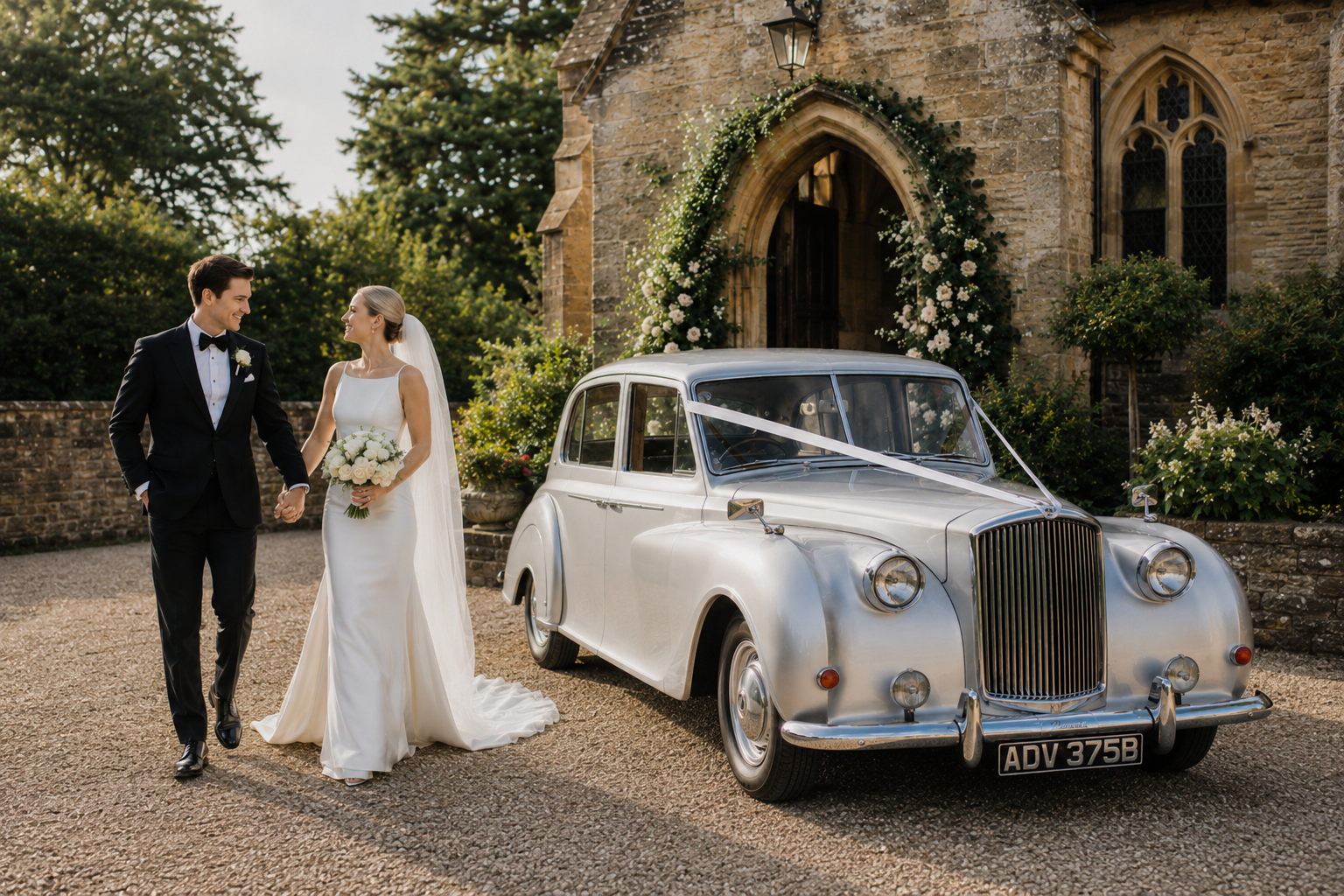 Vintage wedding transport for bride and groom in Sussex