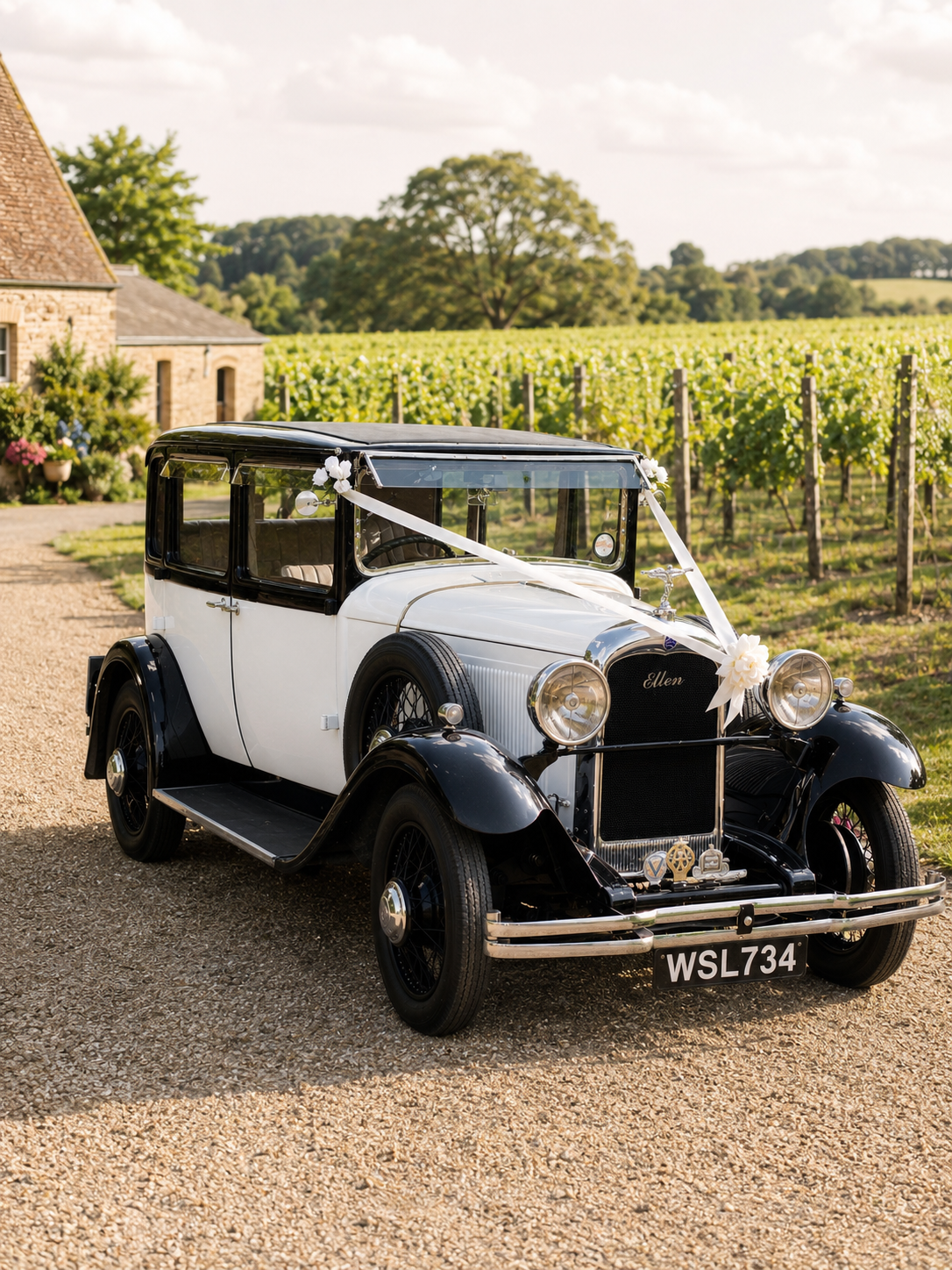 Vintage wedding car for a real wedding in Hampshire