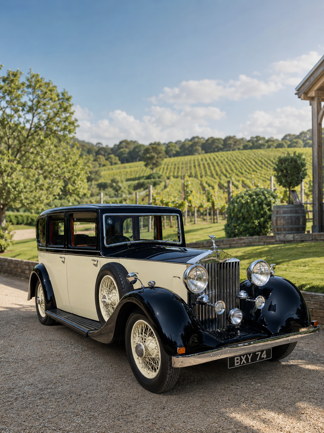 Lady Beatrice 1935 Rolls-Royce 20/25 Barker Saloon wedding car in West Sussex