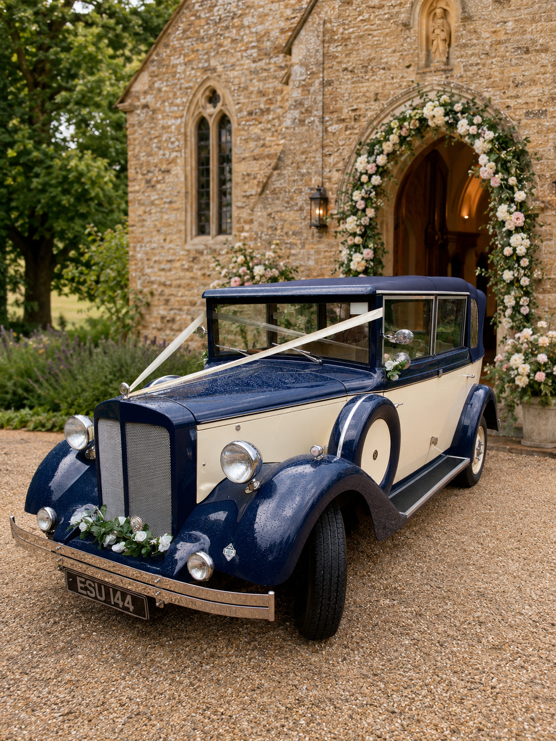Bertie 1969 Austin Regent Landaulette wedding car in blue and cream in West Sussex