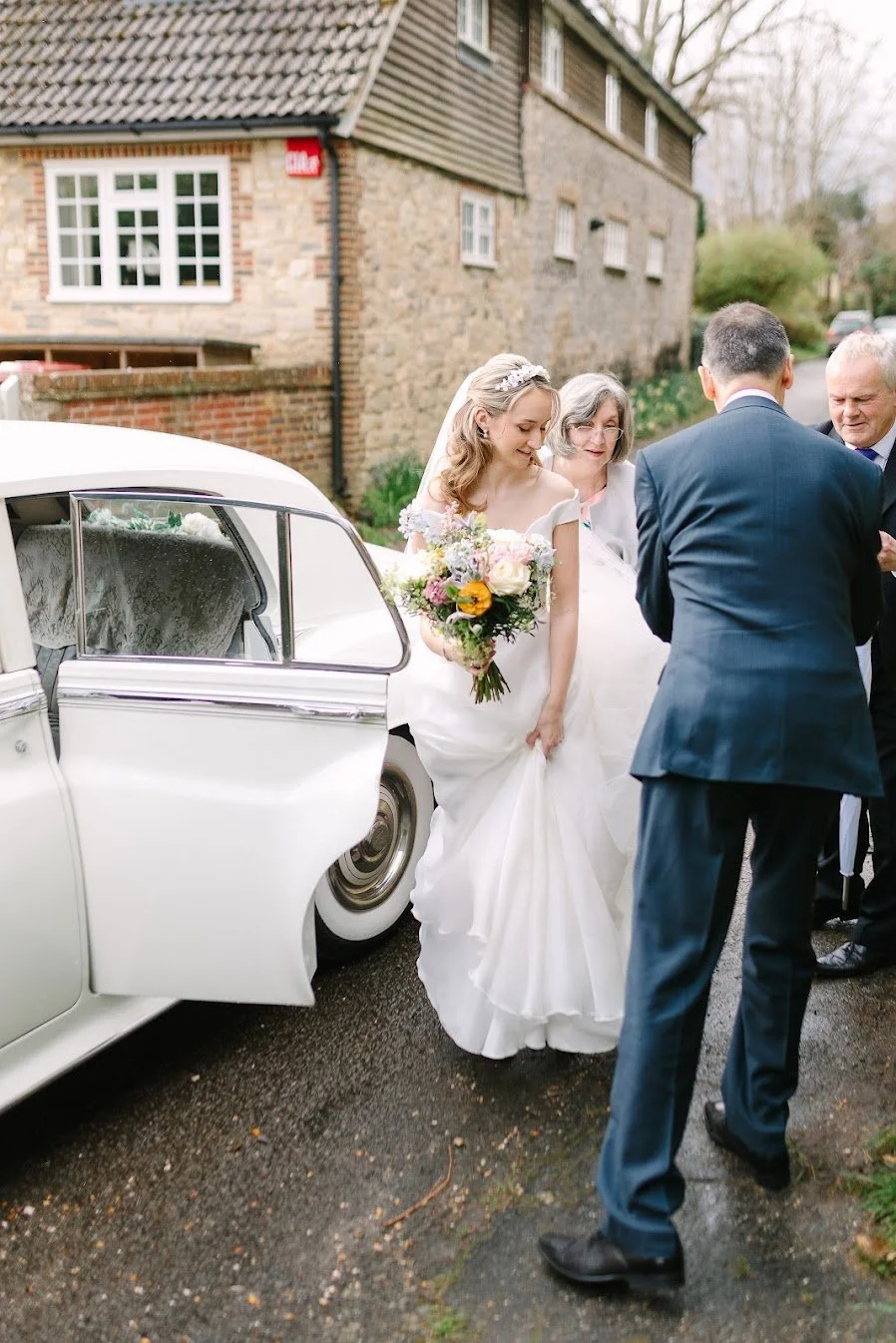 Classic wedding car at a West Sussex wedding venue