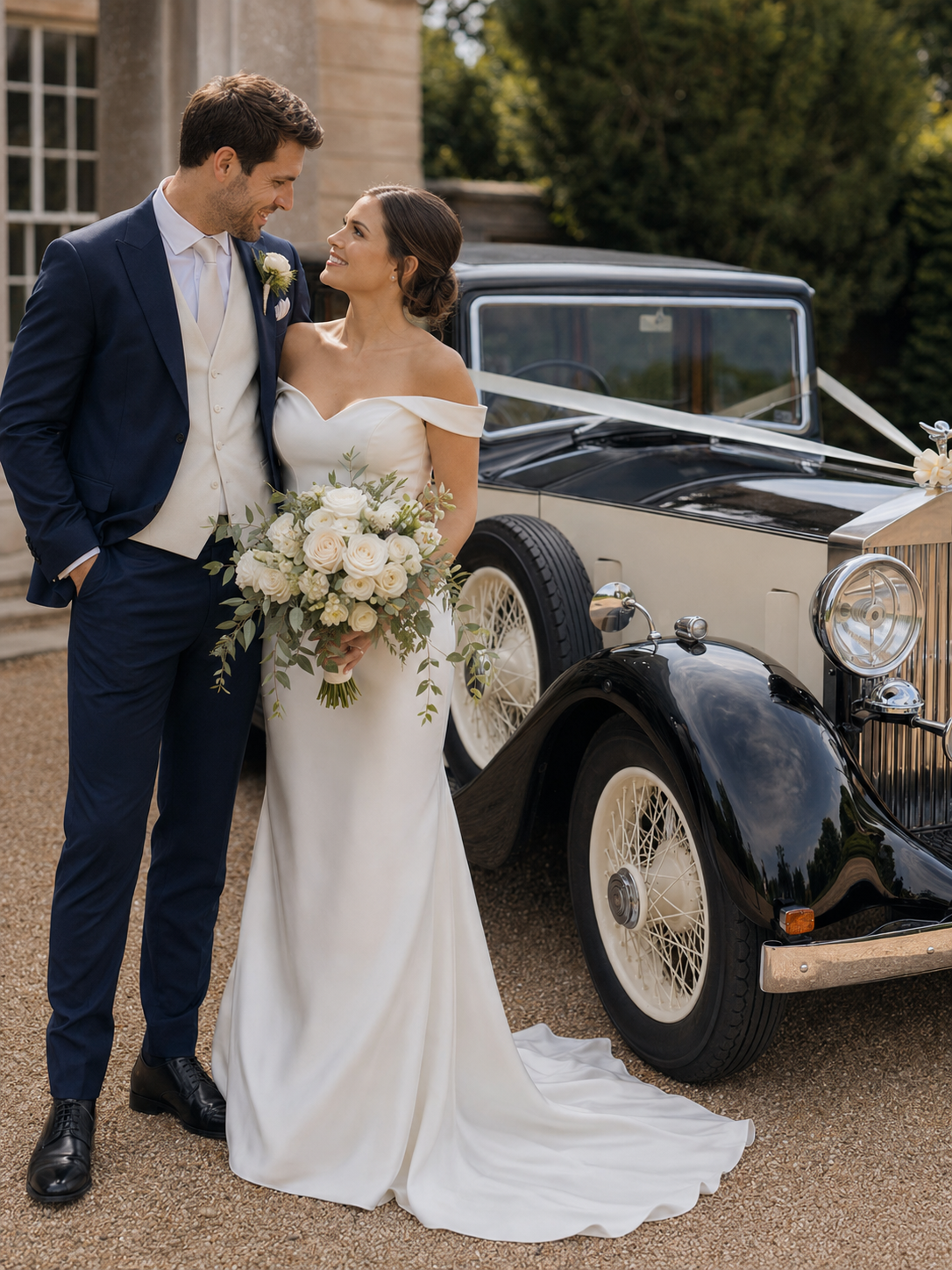 Vintage wedding car for a real wedding in West Sussex