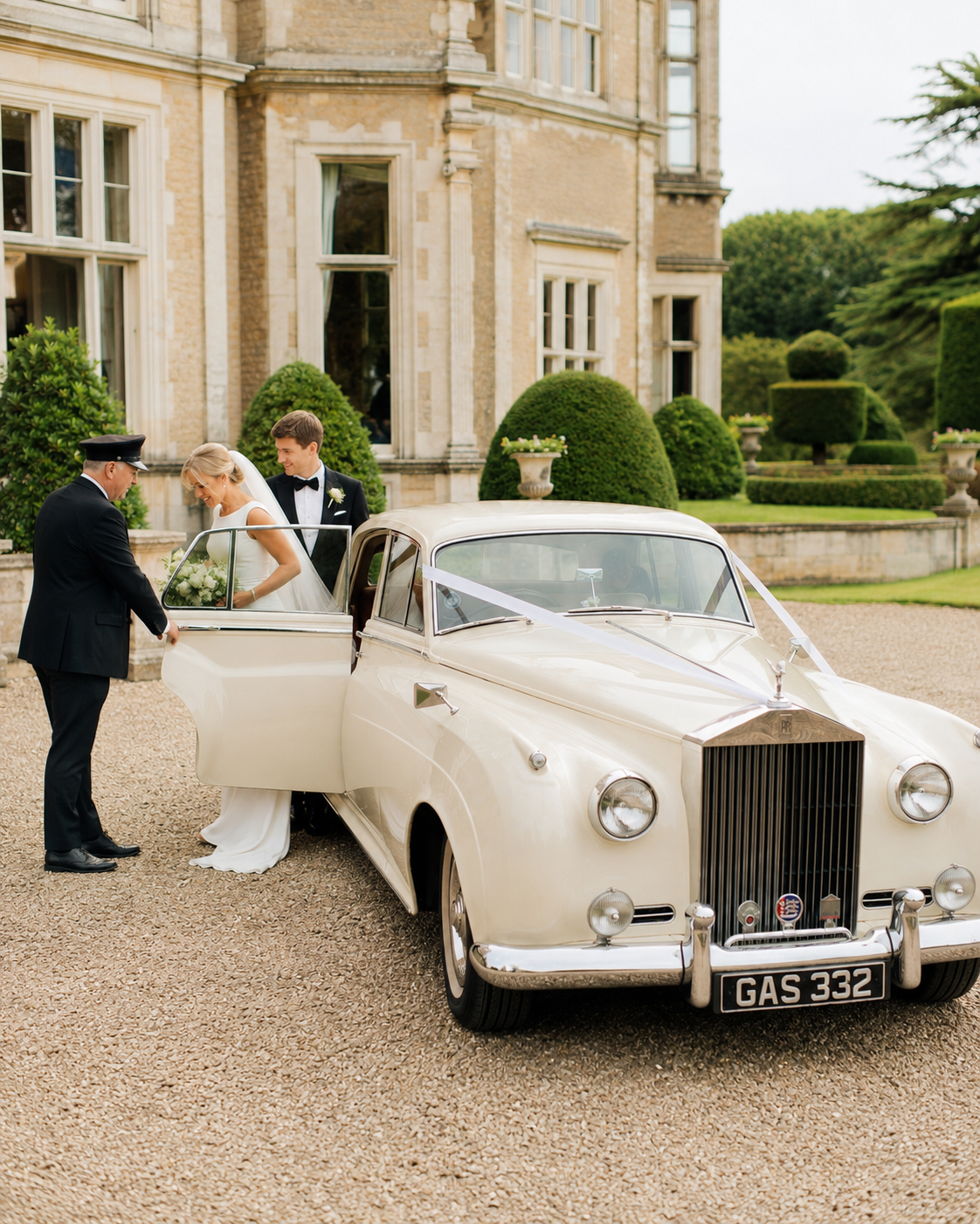 Vintage wedding transport for bride and groom in Sussex