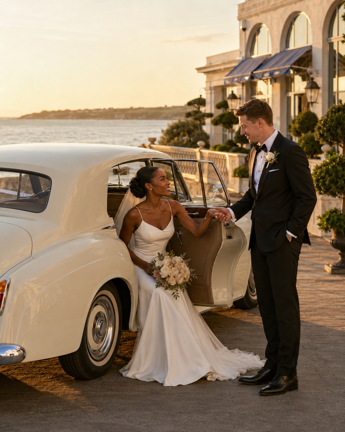 Vintage wedding transport for bride and groom in Sussex