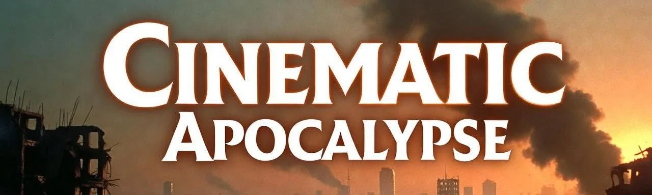 Title screen reading 'Cinematic Apocalypse' over a background of smog-filled city skyline with damaged buildings and dark clouds.