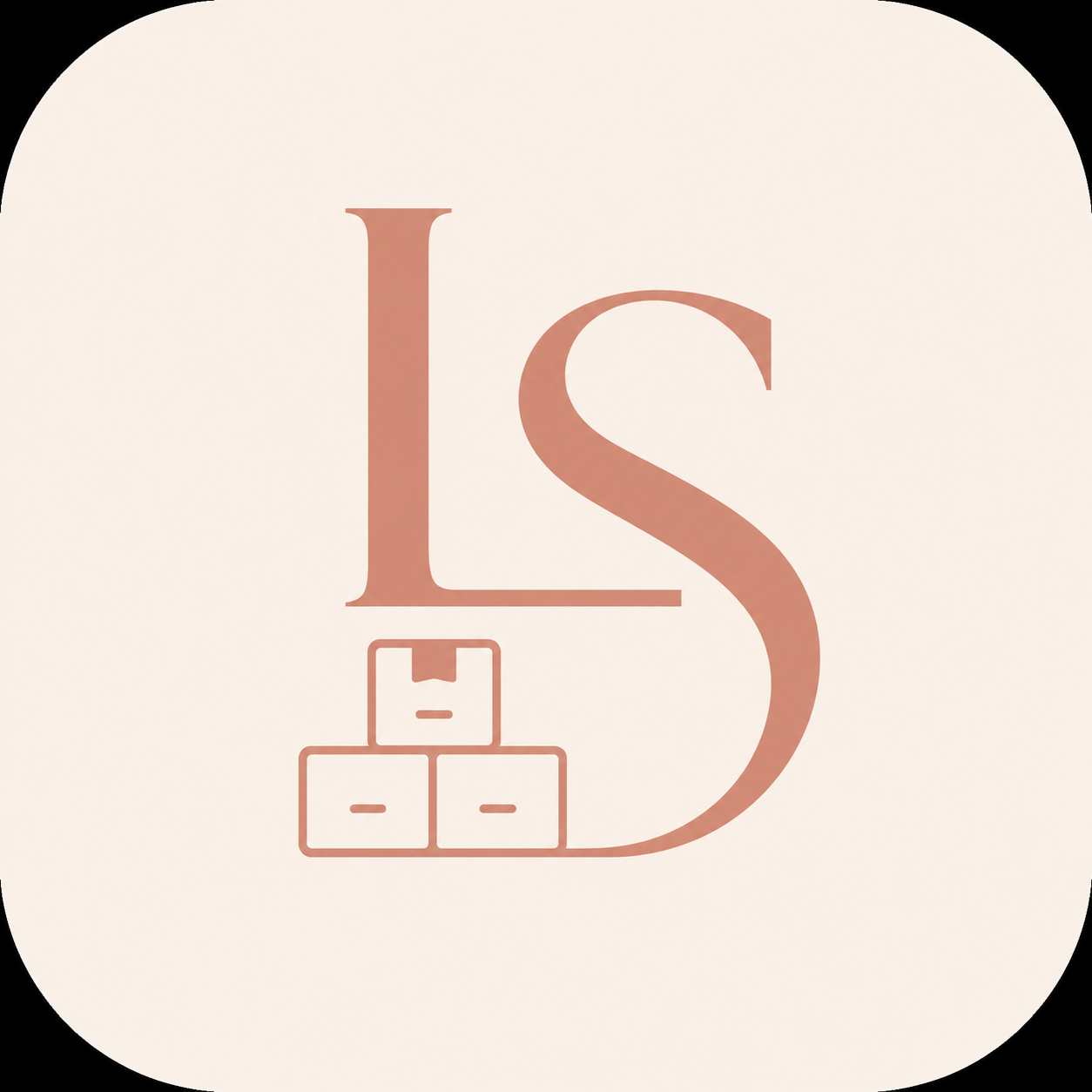 Letter 'L' and 'S' with three stacked boxes beneath the letter 'L'