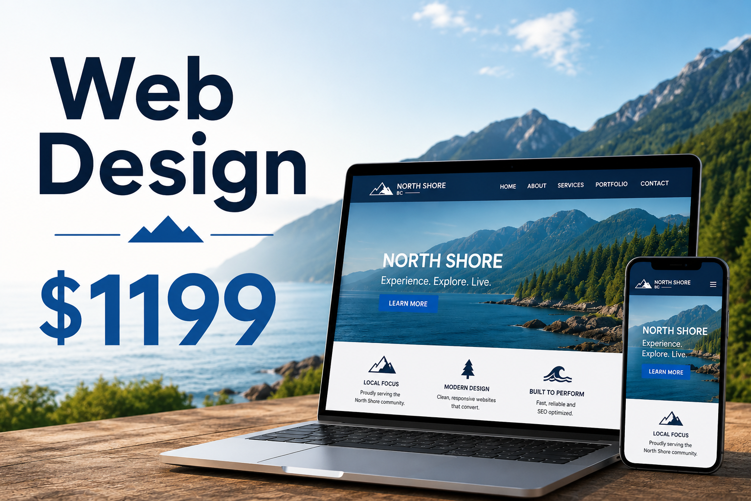 North Shore Web Design's "Web Design" package for only $1,199. It is a great price and provides well designed websites. Located in North Vancouver, Coquitlam, Burnaby, Surrey Abbotsford, Chilliwack and West Vancouver.
