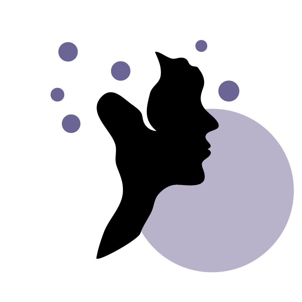 A silhouette of a face with small bubbles floating outside the face