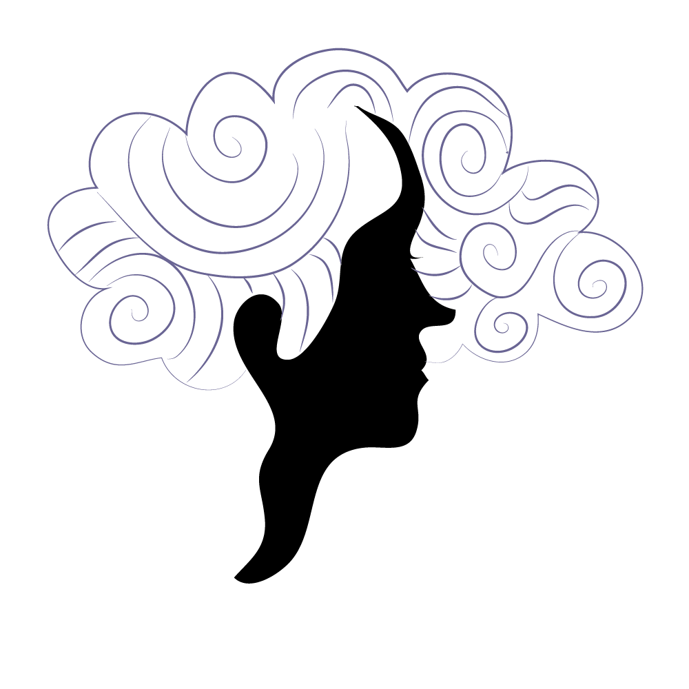 a silhouette of a face inside wavy clouds of color