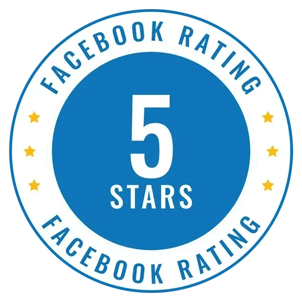 Facebook rating badge showing 5 stars.