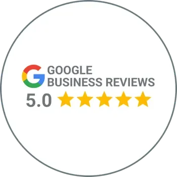 Google Business Reviews badge with a 5.0 rating and five gold stars.