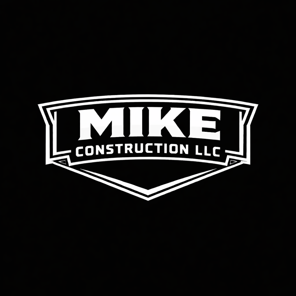 Logo for Mike Construction LLC with bold white text on a black background.