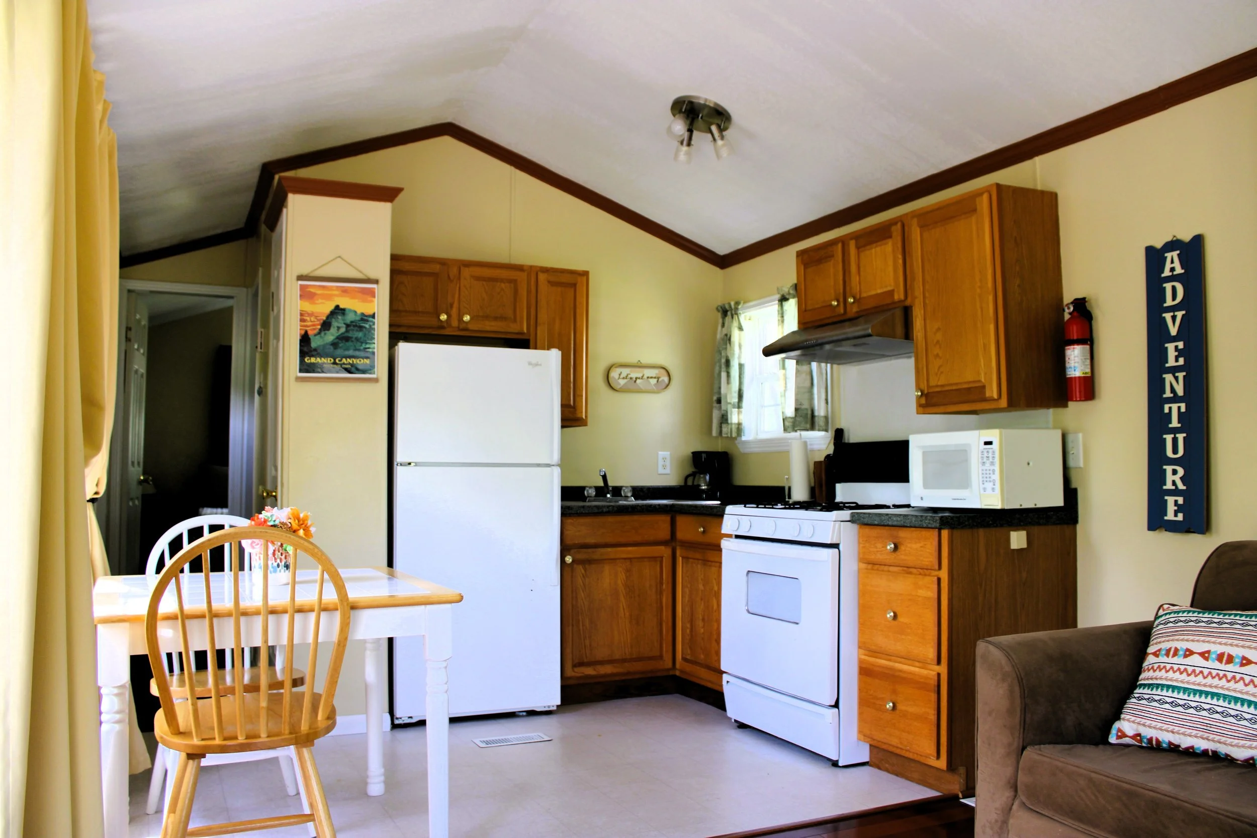 kitchen in park model at cartoogechaye creek campground