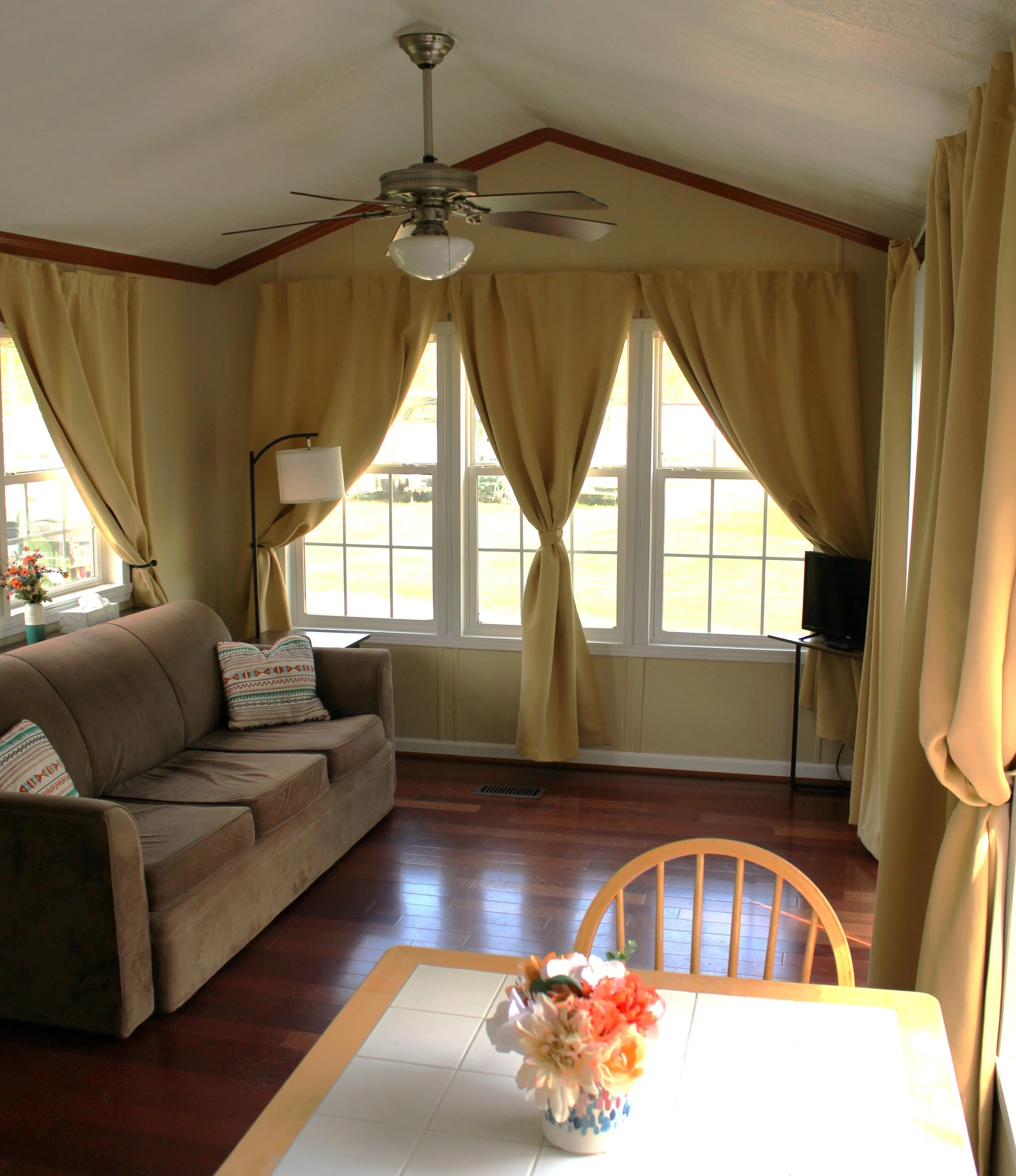 living room in park model at cartoogechaye creek campground