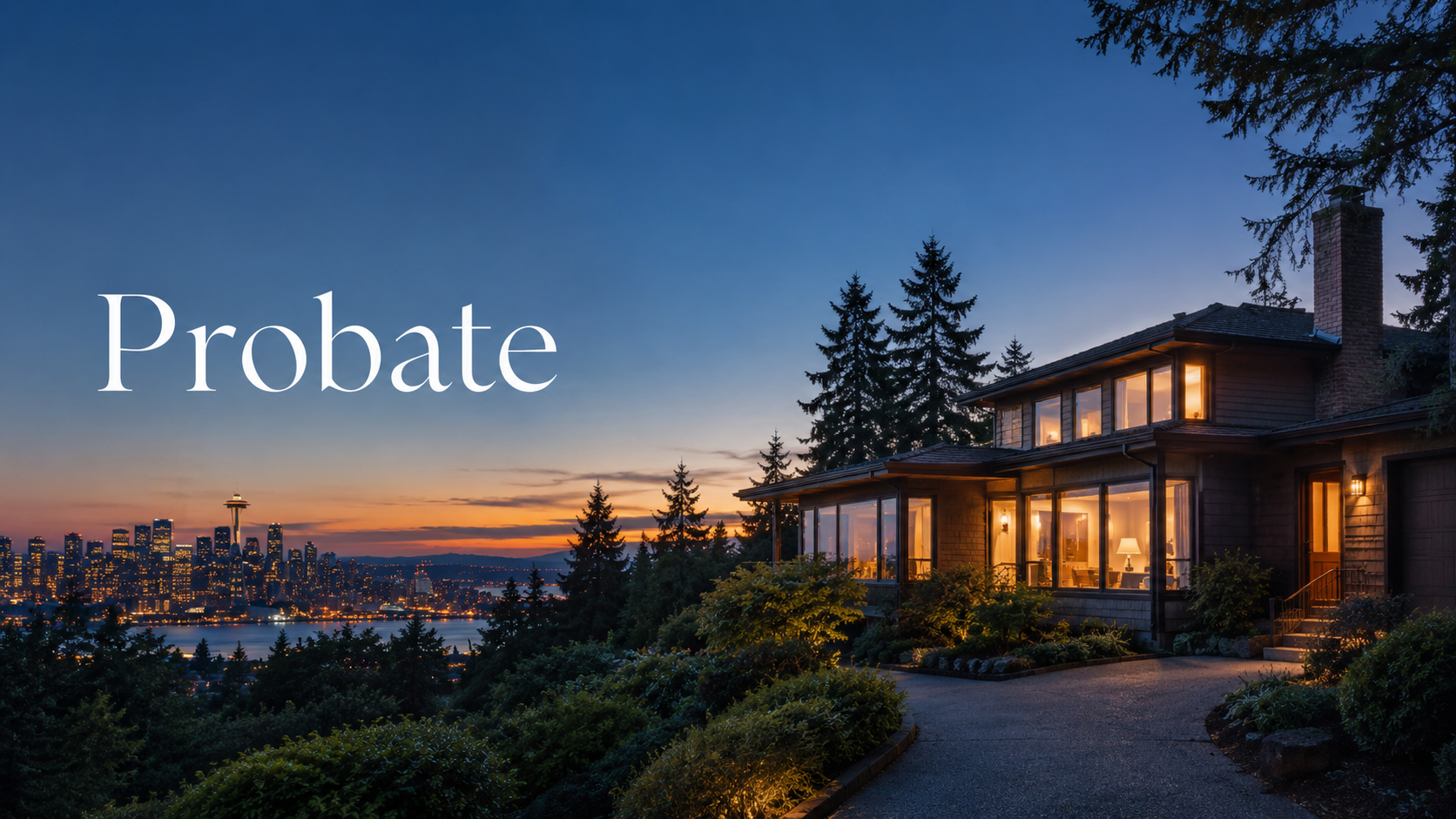 high-end home overlooking Seattle skyline.
