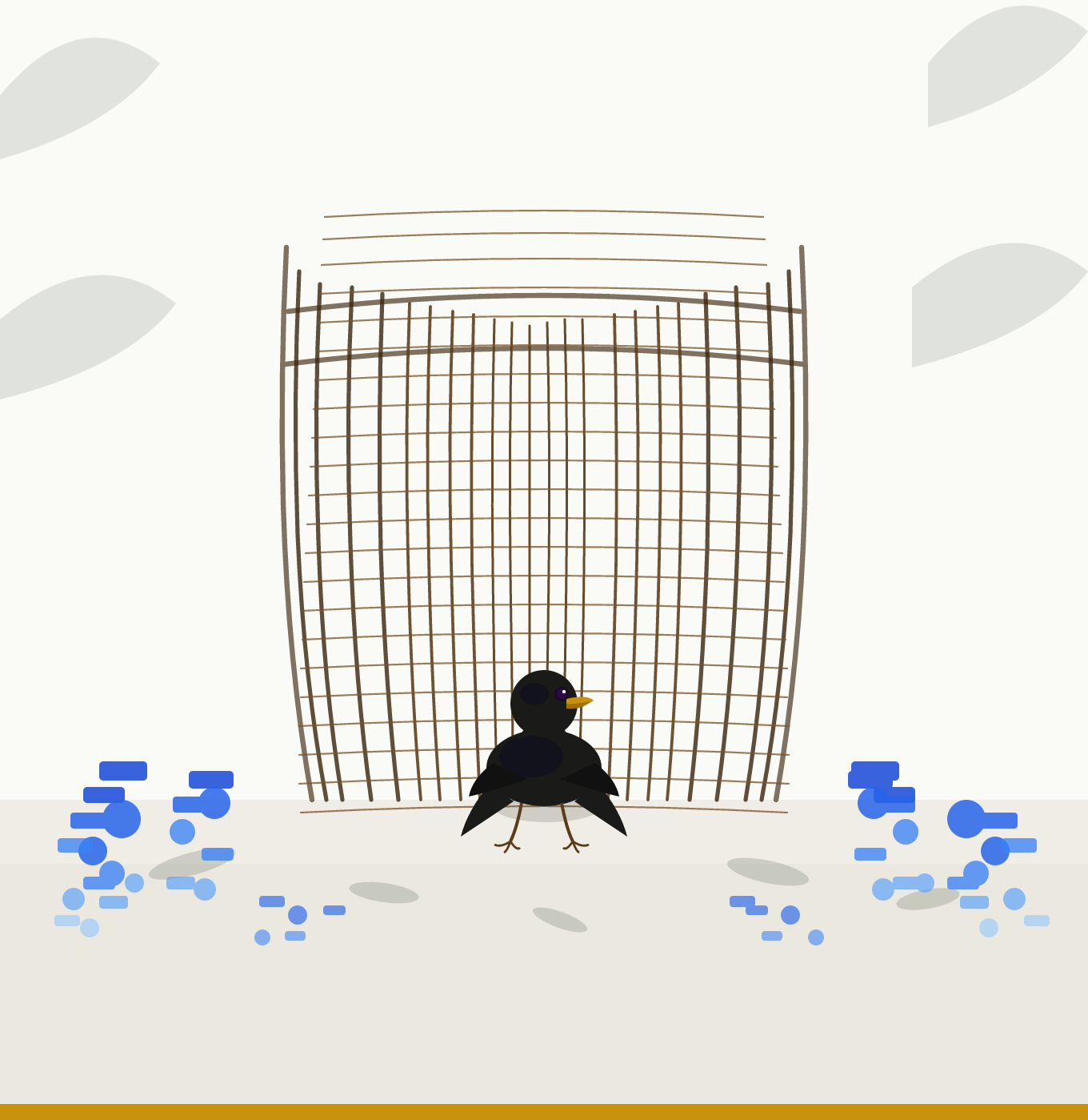 A digital illustration of a bowerbird standing in front of a bower figuratively representing The Bowerbird Method™ , a strategic framework for building a communications foundation for public relations practitioners.