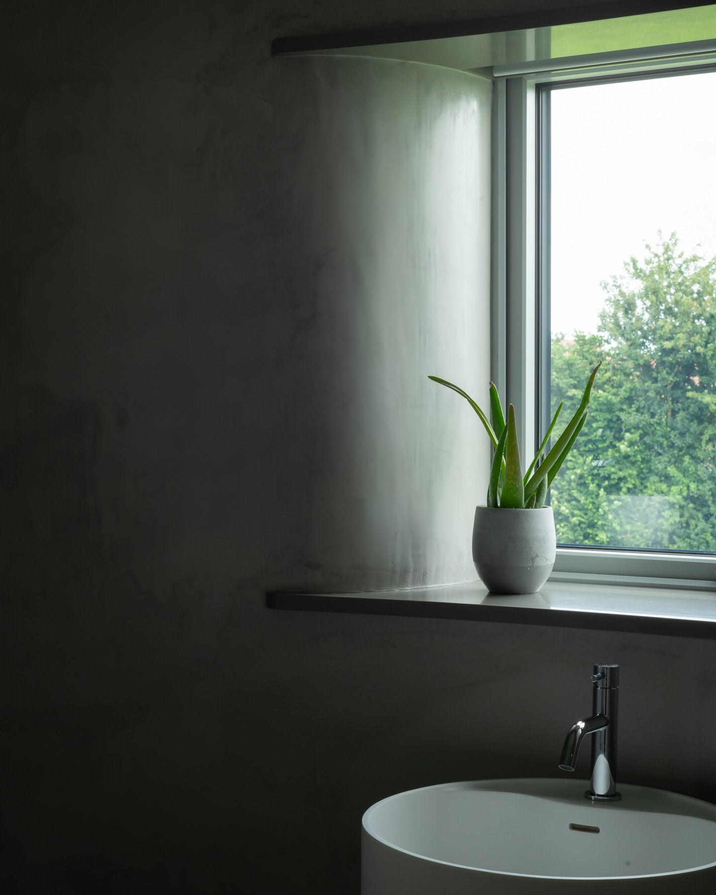 Interior view of bathroom and microcement finish