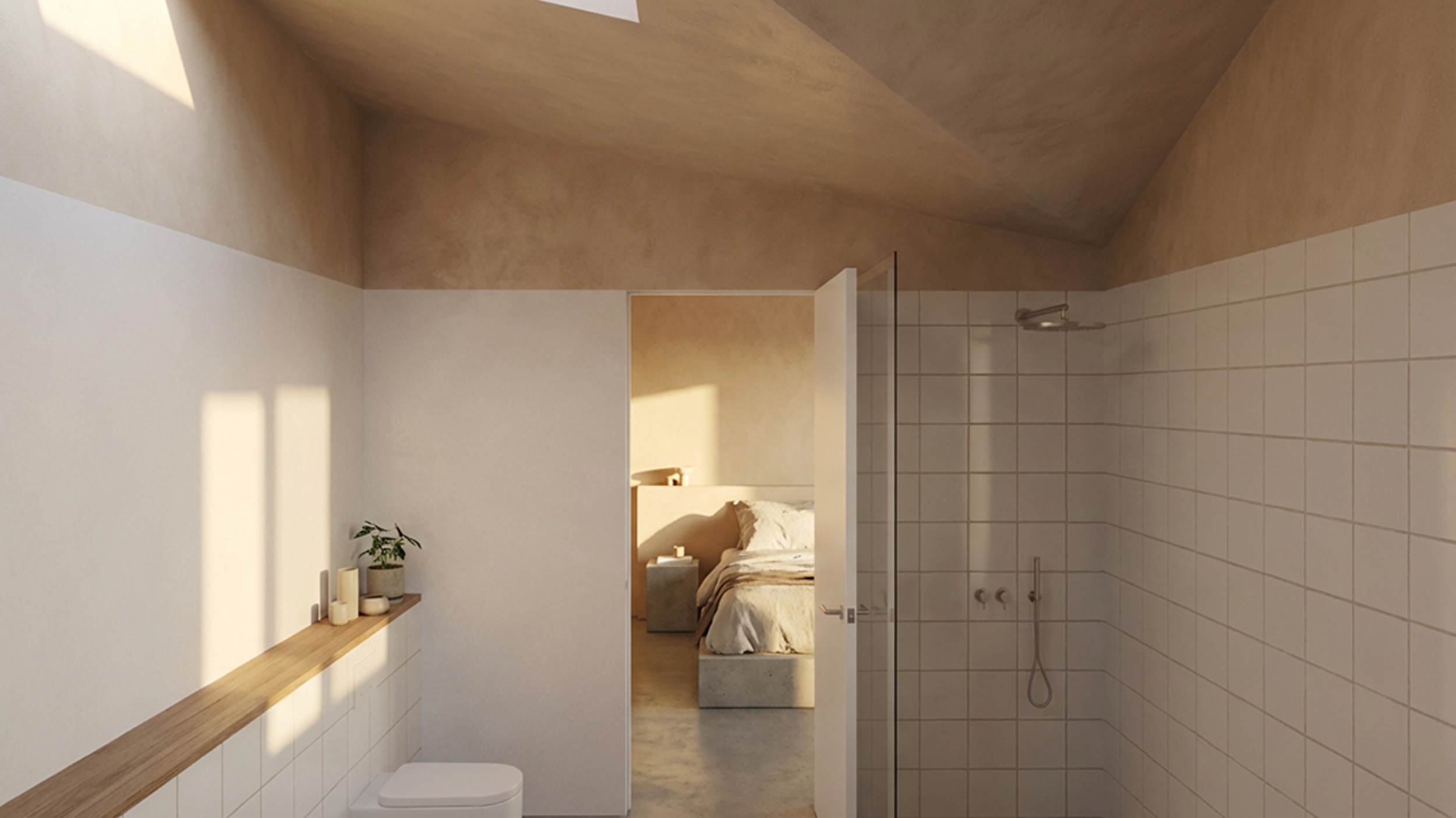 View from bathroom to bedroom