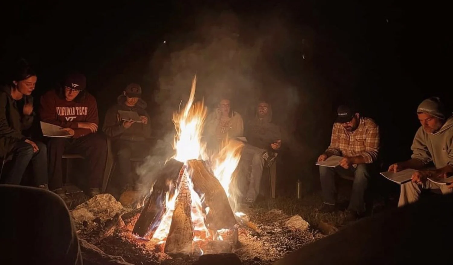 College Christian group having a bonfire