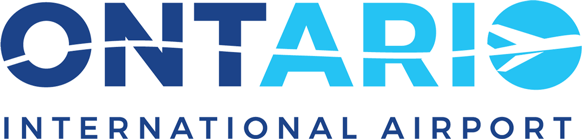 ONTARIO INTERNATIONAL AIRPORT logo in blue and light blue colors.