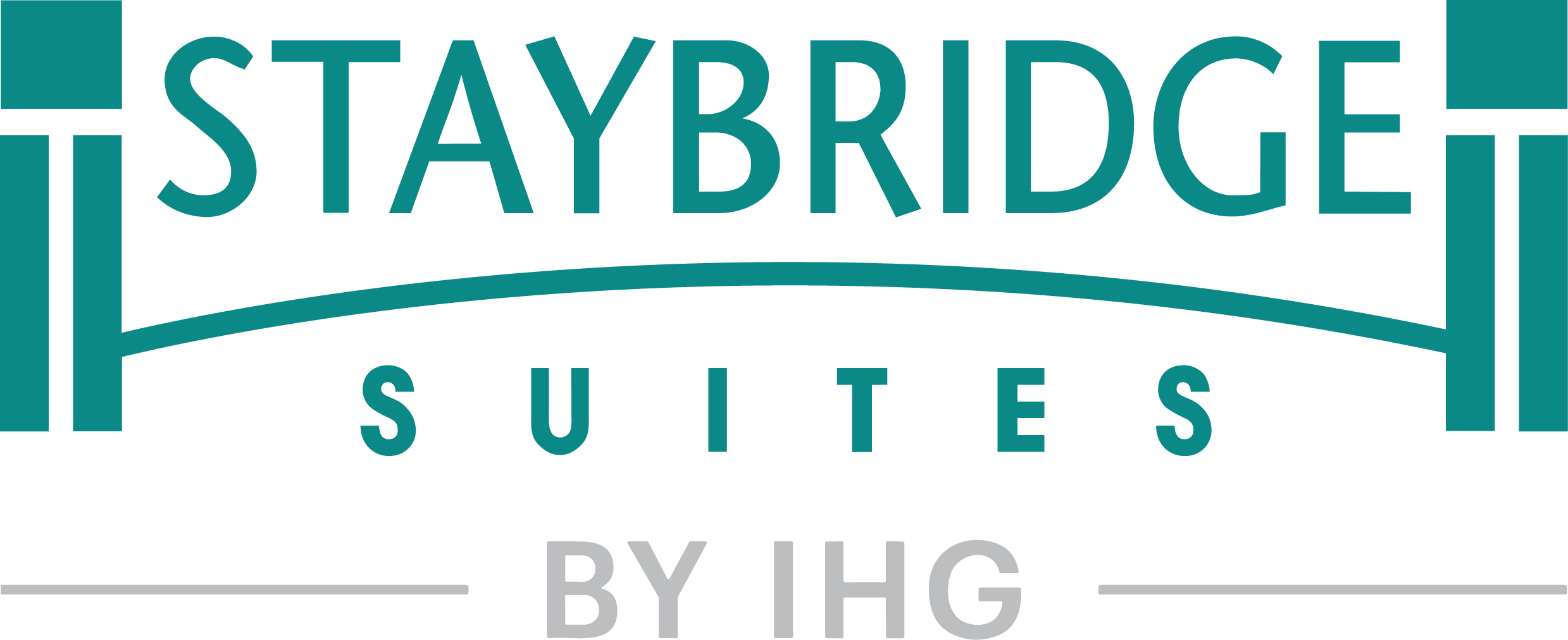 Logo for Staybridge Suites by IHG featuring teal and black colors with a stylized bridge graphic.
