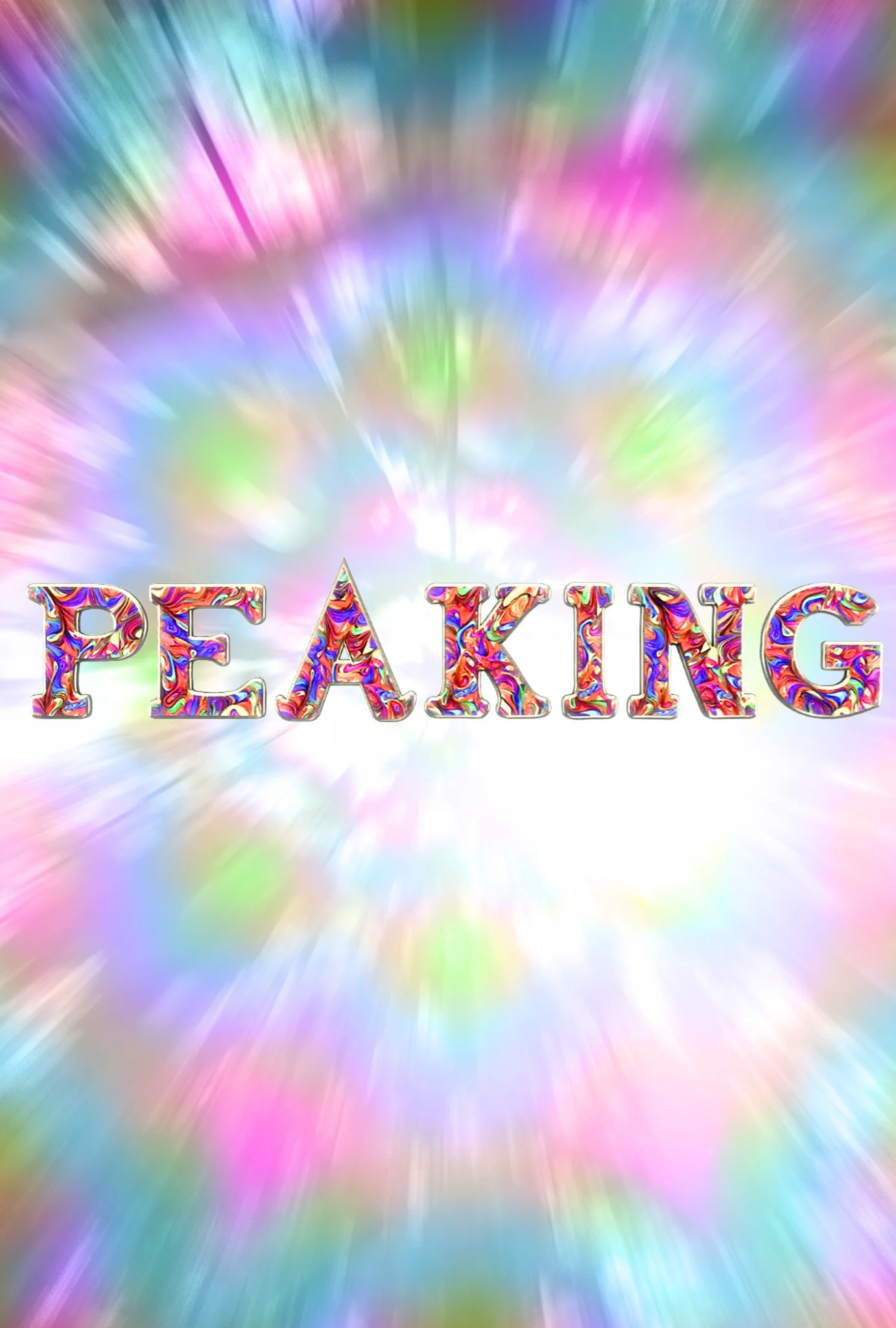 Colorful, abstract background with the word 'PEAKING' written at the bottom in large, decorative, multicolored letters.