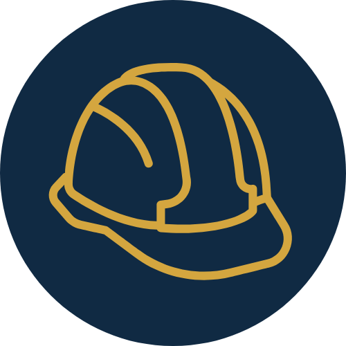 Illustration of a yellow safety helmet on a dark blue circular background.