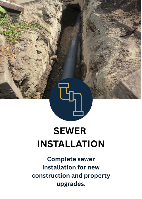 A long sewer pipe installed in a trench for new construction or property upgrades.