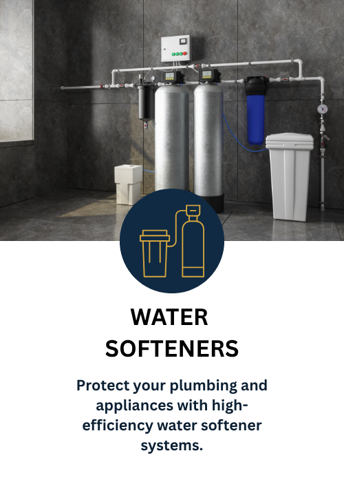 Water softener system with controls, pipes, and filtration units in a utility room.