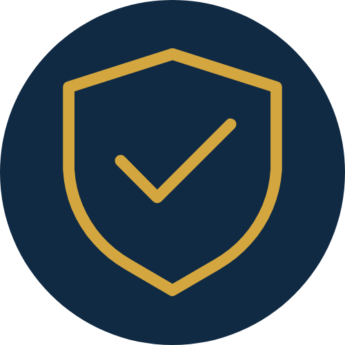 Icon of a shield with a checkmark inside, representing security or protection.