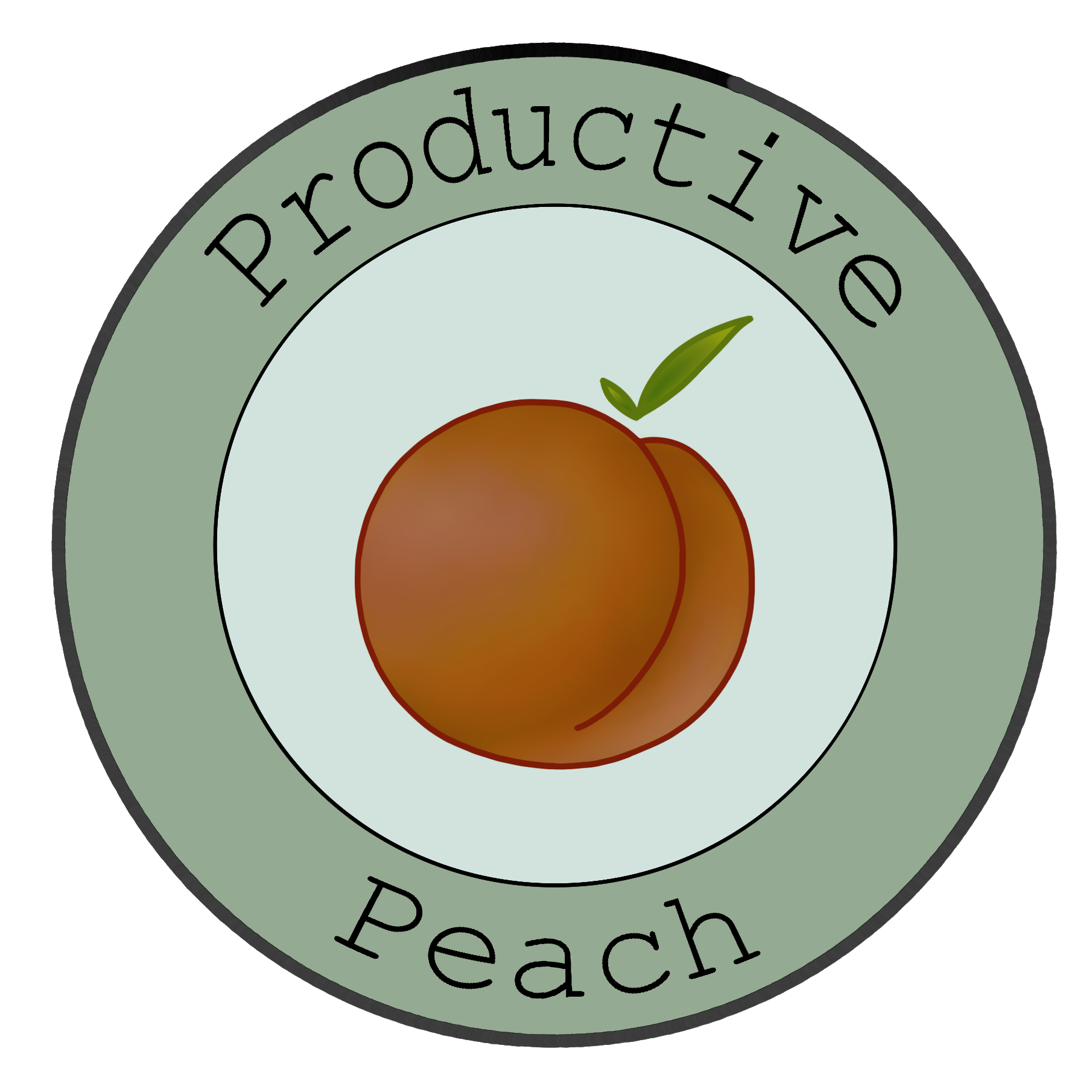 A circular badge with the words 'Protective Peach' encircling a graphic of a peach with a green leaf on top.