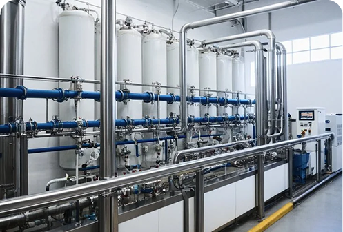 Industrial water treatment facility with filtration tanks