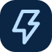 Icon featuring a white lightning bolt on a dark blue background, representing energy or power.