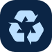 Recycling symbol with three arrows forming a triangle.