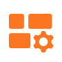 Icon of a gear inside a rectangle, representing settings or configuration.