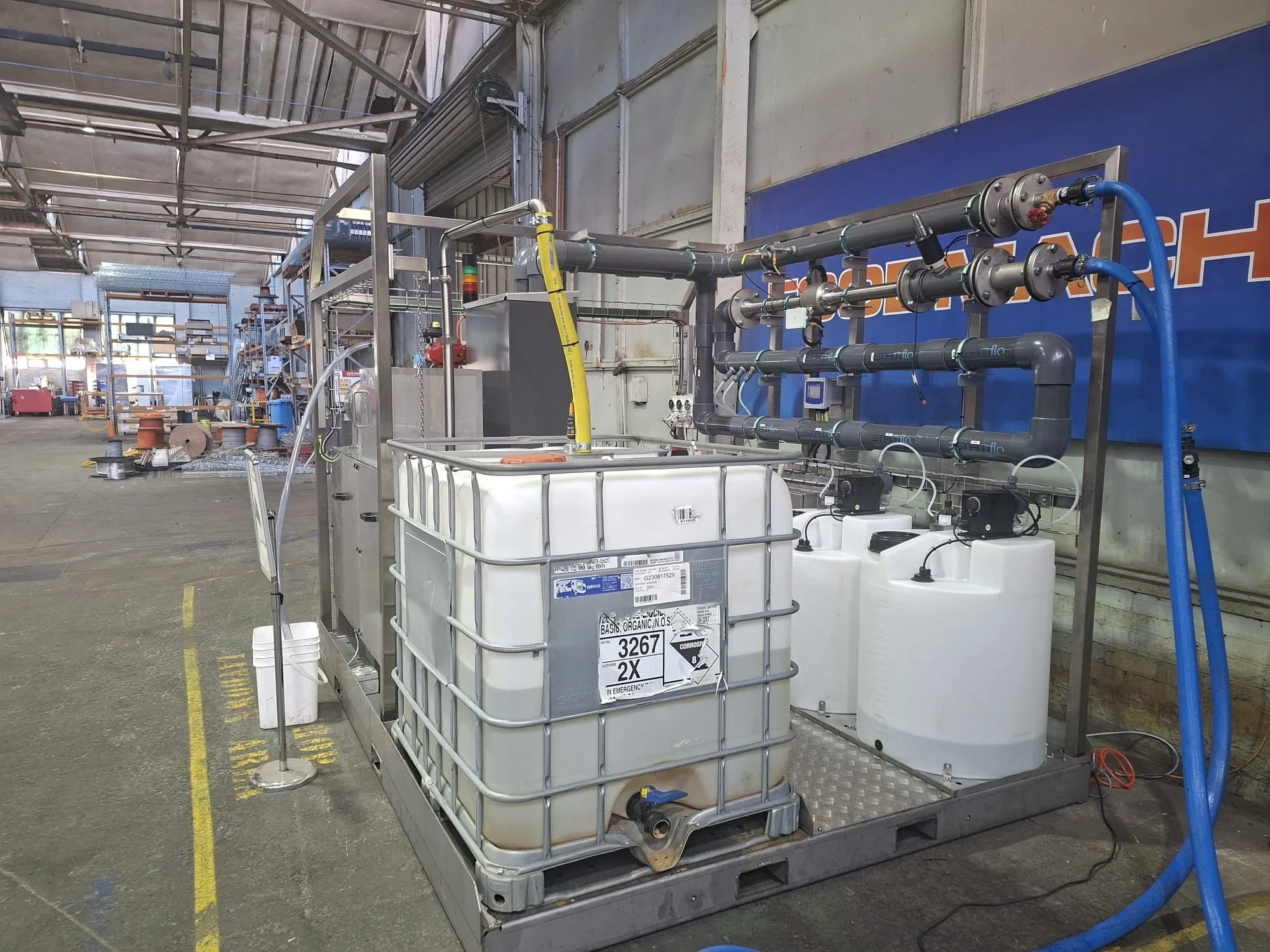 Advanced purification stage of the Magnetic Particle Extraction (MPE) process, showing treated water flowing through industrial purification equipment to produce high-quality water for reuse, recycling, or safe discharge