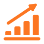 Orange bar graph with an upward trending arrow