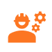 An icon of a person with gear and settings symbols, representing user settings or account options.