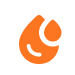 Orange quotation mark icon on a white background