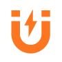 Orange and white logo with a stylized 'U' and a bolt symbol in the center