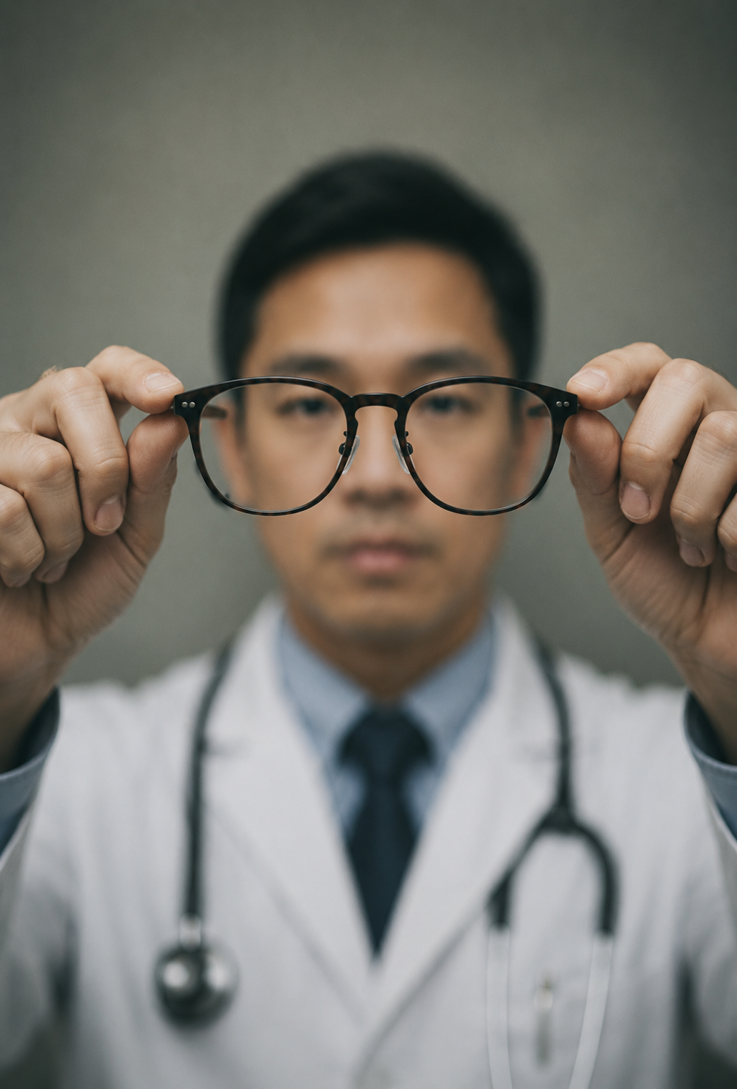 A doctor examines a pair of glasses that symbolize how the lenses we see through shape our perspectives.