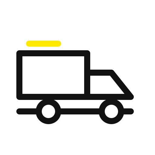 Icon of a delivery truck with a yellow siren on top.