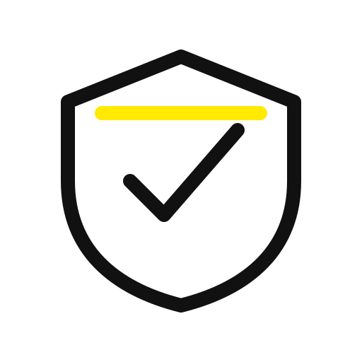 A shield icon with a check mark inside and a yellow line at the top.